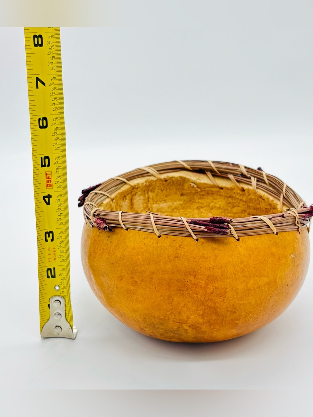 Vintage Handcrafted Gourd Bowl Pine Needle Rim Signed Drake 99 Rustic Primitive - Picture 10 of 13